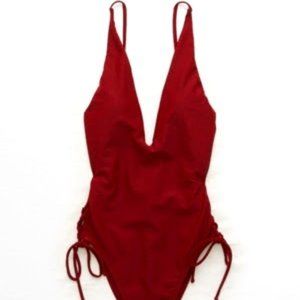 Aerie Dark Red Plunge One Piece Swimsuit | Size M